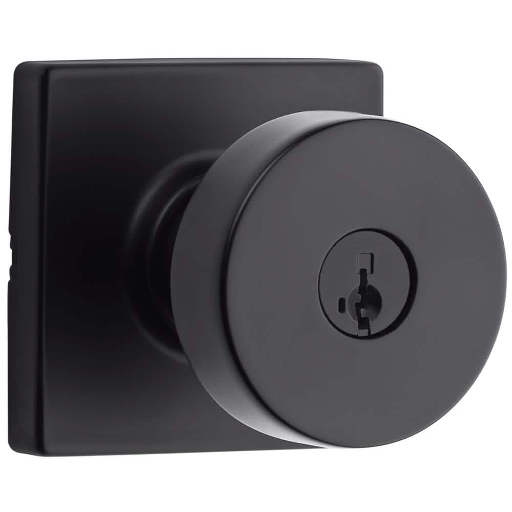 Kwikset Pismo Square Matte Black Keyed Entry Door Knob featuring SmartKey Security