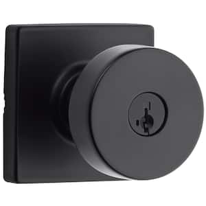 Pismo Square Matte Black Keyed Entry Door Knob featuring SmartKey Security