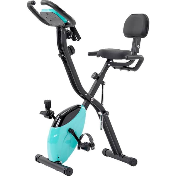Green Metal Folding Fitness Upright and Recumbent X-Bike with 16-Level Adjustable Resistance, Arm Bands, Backrest