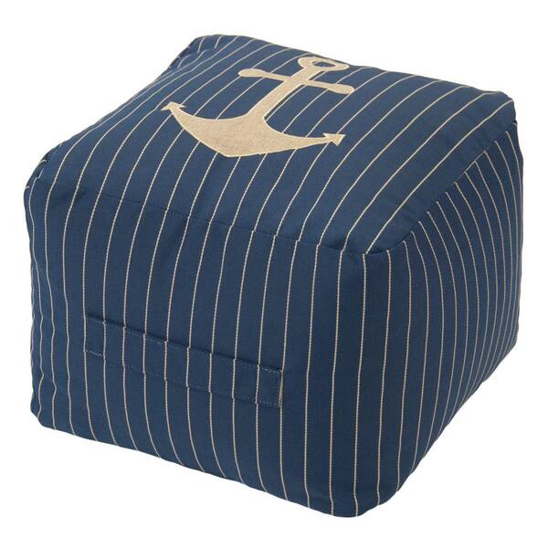 Plantation Patterns Midnight Anchor Woven Square Outdoor Pouf with Handle