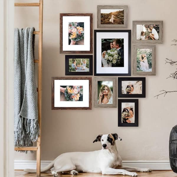11 x 14 8 x 10 5 x 7 4 x 6 Picture Frames Set in Black, Wood Grain Brown, Gray, Collage Frame with HD Plexiglass