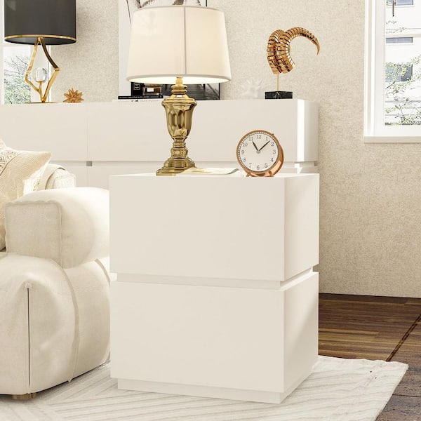 FUFU&GAGA 2 Drawers High Gloss DIY Modular Kit 19.7 in. W Chest of Drawers in White (15.8" D x 24" H)
