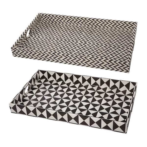Benjara Black and White Decorative Tray Set of 2