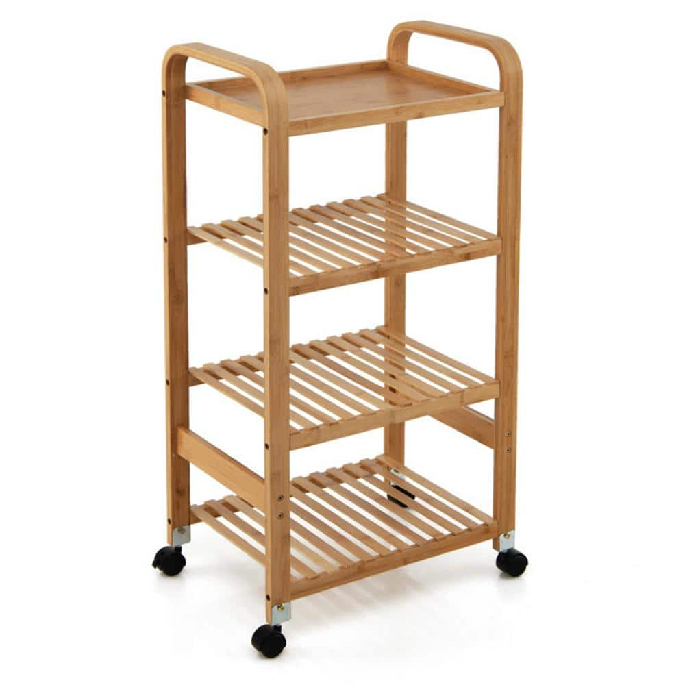 Bunpeony 4Tier Natural Bamboo Kitchen Cart with Storage Shelf and