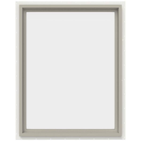 JELD-WEN 29.5 in. x 35.5 in. V-4500 Series Desert Sand Painted Vinyl Picture Window w/ Low-E 366 Glass