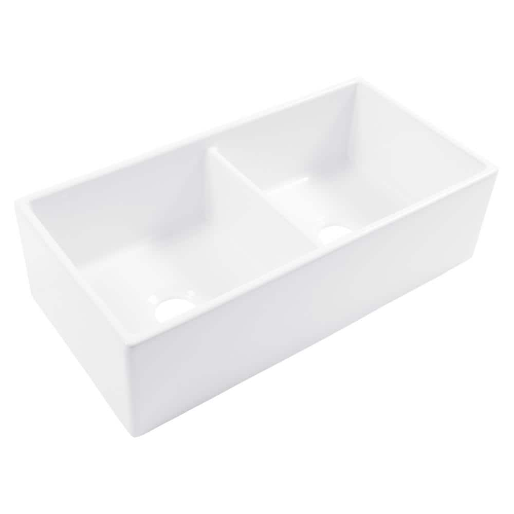 Sinkology Bradstreet Ii In Farmhouse Apron Front Undermount Double Bowl Crisp White Fireclay