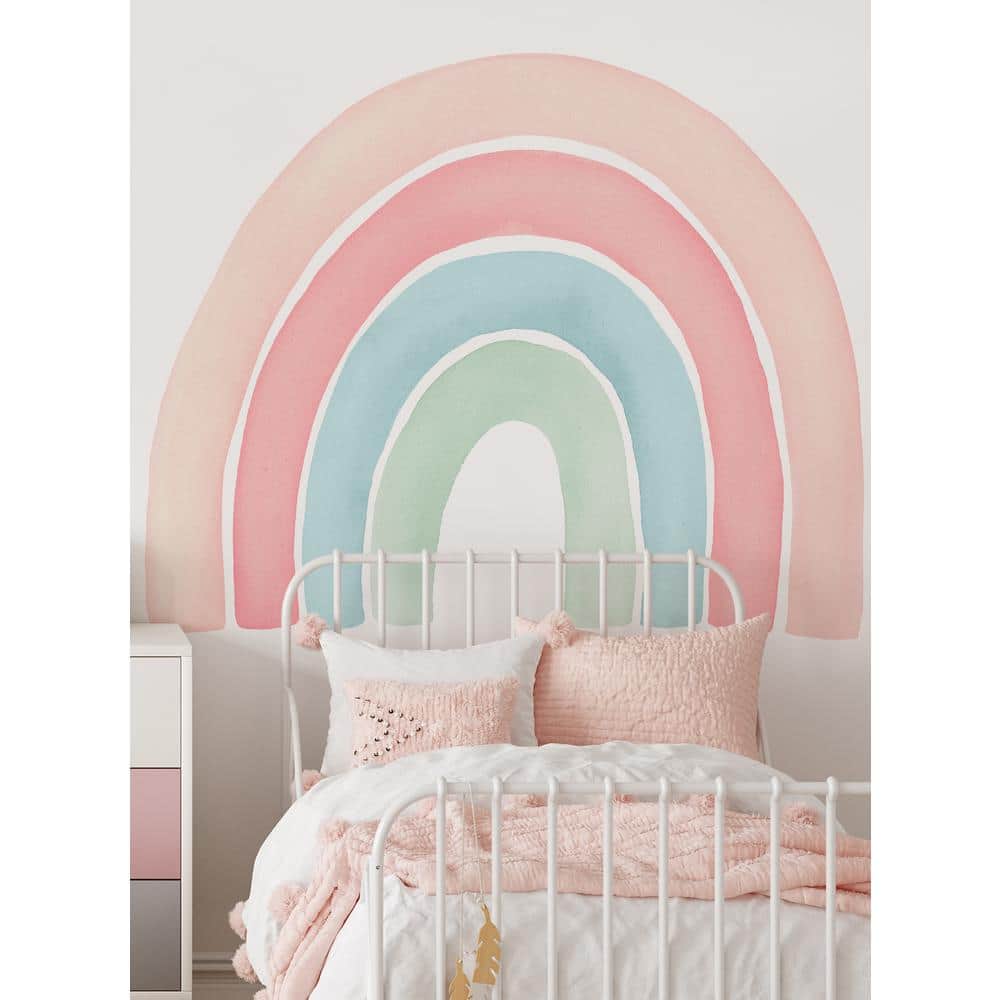 Coral and Mint Watercolor Rainbow Peel and Stick Wall Decal