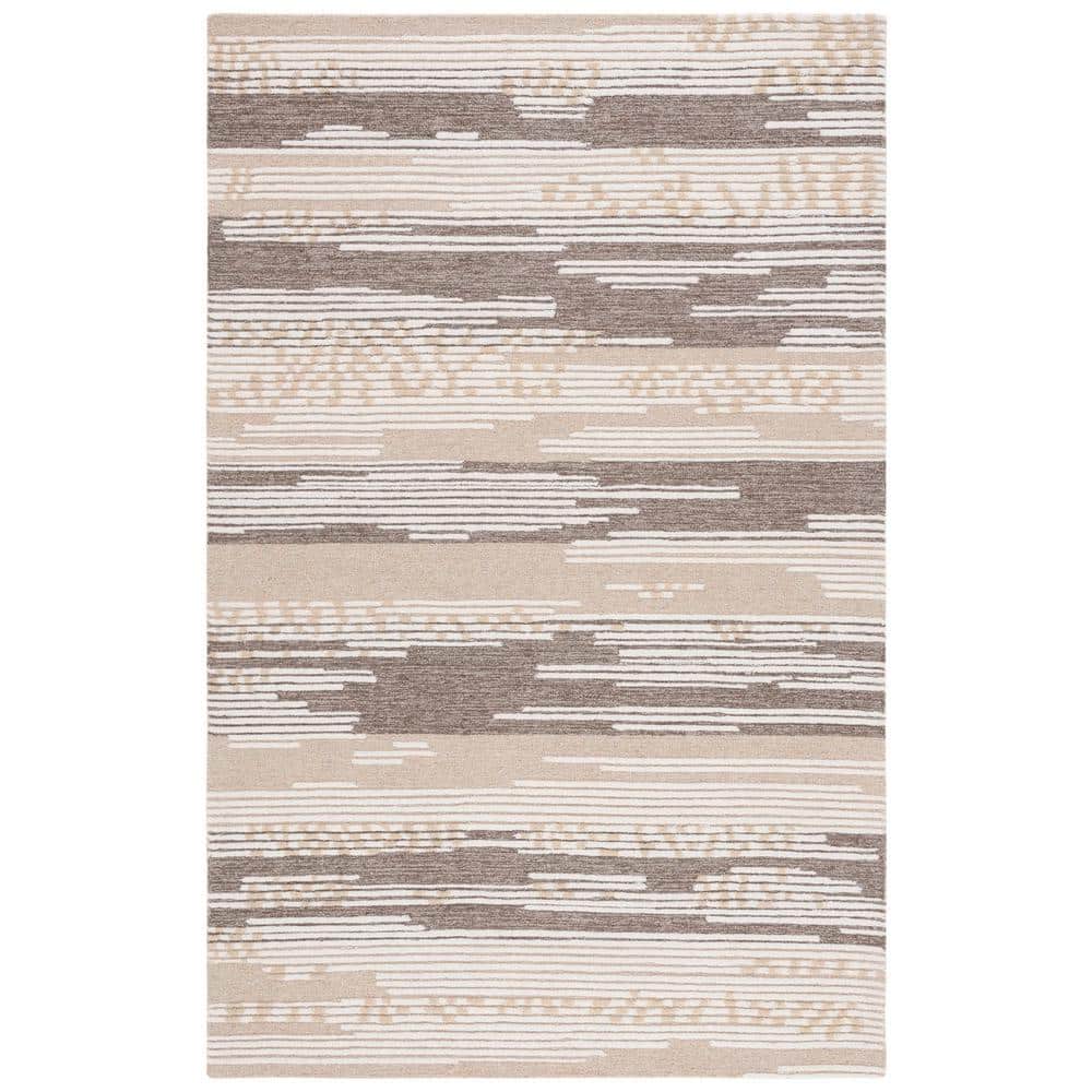 Red and Beige Abstract Tufted Wool Area Rug, 3' x 5'