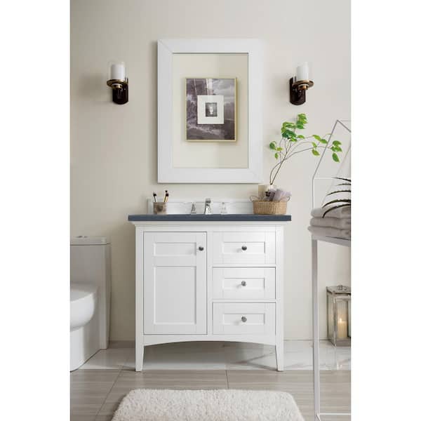 James Martin Vanities Palisades 36 in. W x 23.5 in.D x 35.3 in. H Single Vanity in Bright White with Quartz Top in Charcoal Soapstone