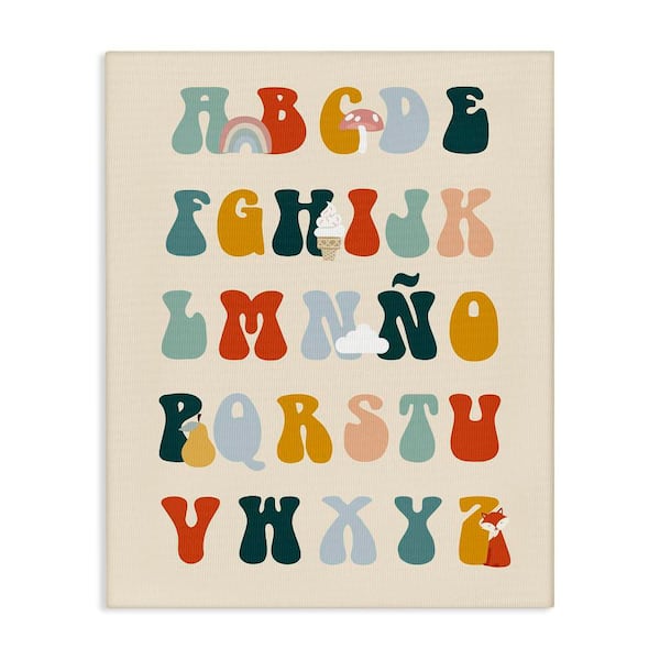 Stupell Industries Spanish Alphabet Retro Illustrations by Lil' Rue Gallery Wrapped Unframed Typography Graphic Art Print 20 in. x 16 in.