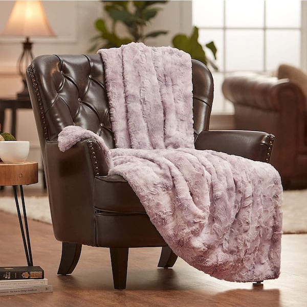 CHANASYA Wolf Lilac Polyester Throw Blanket with Reversible Sherpa Shearling - 50 in. x 65 in.