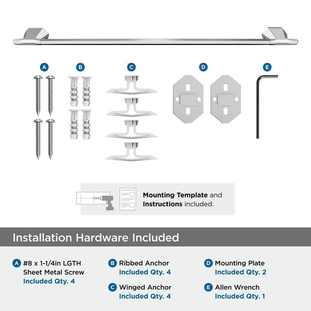 St. Vincent 24 Inch Chrome Wall Mounted Towel Bar