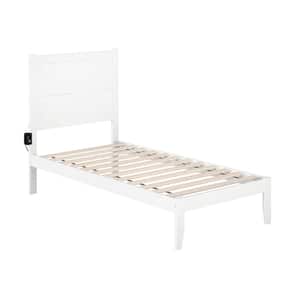 NoHo 38-1/4 in. W White Twin Size Solid Wood Frame with Attachable USB Charger Platform Bed