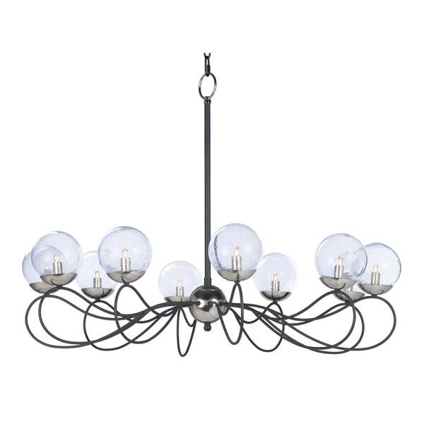 Maxim Lighting Reverb 38 in. W 10-Light Textured Black/Polished Nickel Chandelier with Bubble Glass Shade