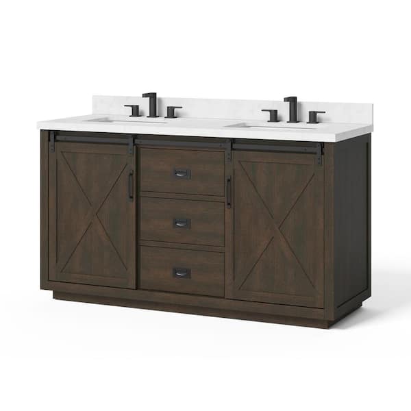 Home Decorators Collection Hawkley 60 In W X 21 D Vanity Java With Ceramic Top White Basin Hdppr60v Home Decorators Collection Hawkley 60, 60 Inch Vanity Double Sink Home Depot