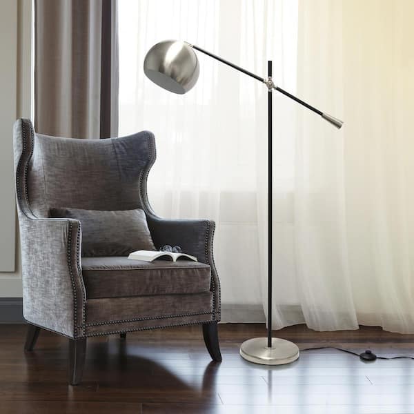 Lalia Home Black Matte Swivel Floor Lamp with Inner White Dome Shade Brushed Nickel