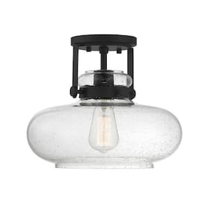 12 in. W x 10 in. H 1-Light Matte Black Semi-Flush Mount Ceiling Light with Clear Seeded Glass Shade