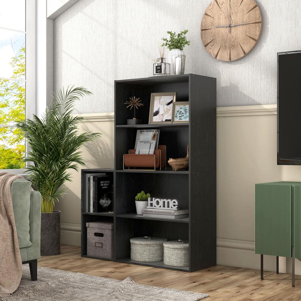 Black 47" Modern Stackable 4-Tier Wood Cube Bookcase
