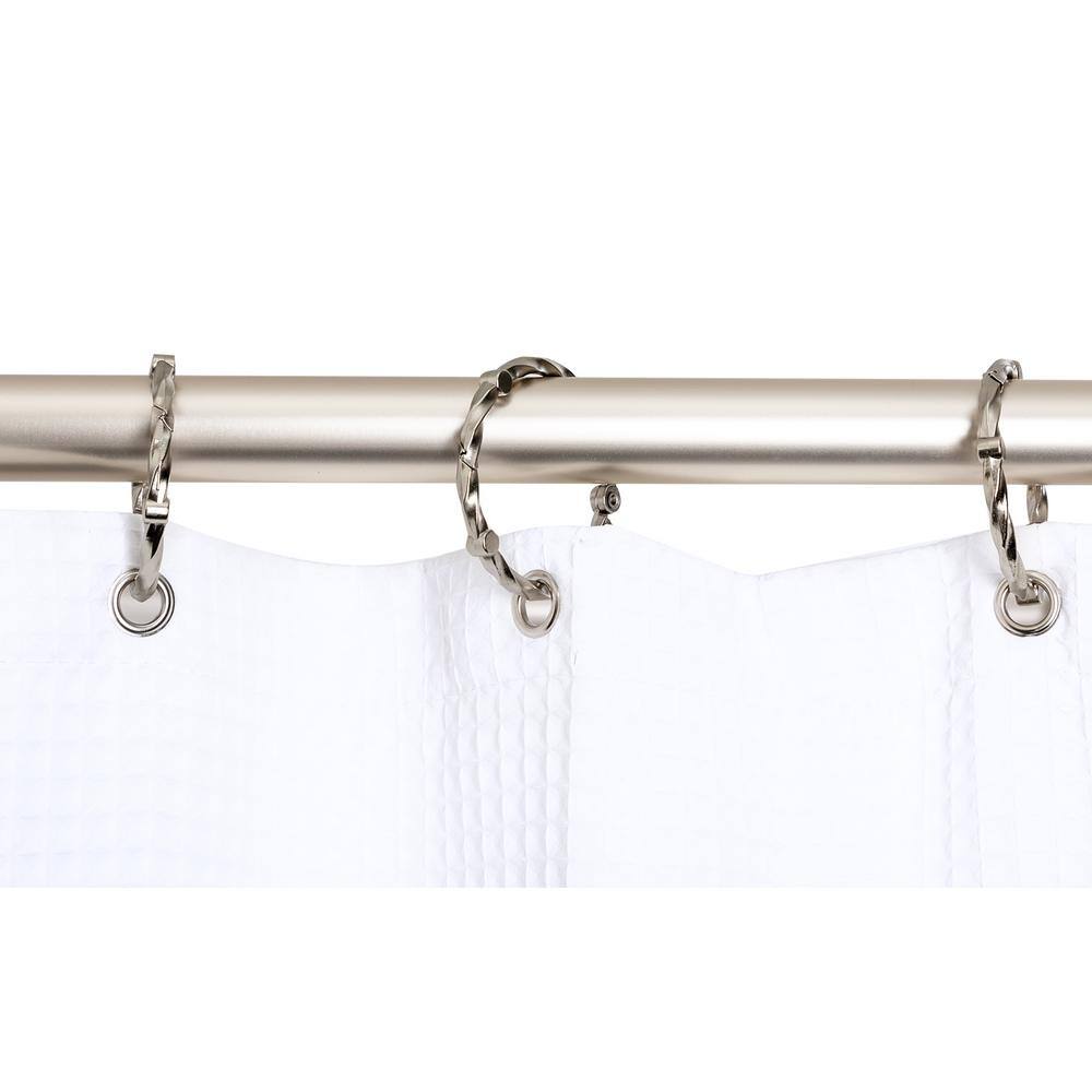 Extra Large Nickel Aluminum Oval Shower Rod with White Curtain