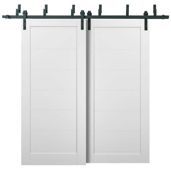 Sartodoors 48 in. x 96 in. 1-Panel White Finished Solid Pine MDF Sliding Barn Door with Hardware Kit