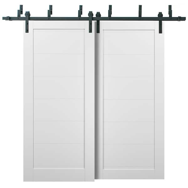 Sartodoors 56 in. x 96 in. 1-Panel White Finished Solid Pine MDF Sliding Barn Door with Hardware Kit
