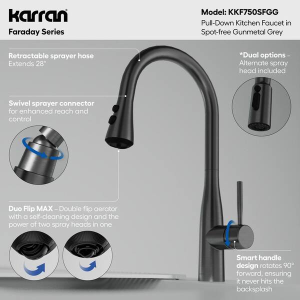Faraday Single Handle Pull-Down Sprayer Kitchen Faucet in Spot-Free Gunmetal Grey