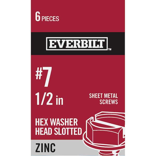 Everbilt #7 x 1/2 in. Zinc Plated Slotted Hex Head Sheet Metal Screw (6-Pack)