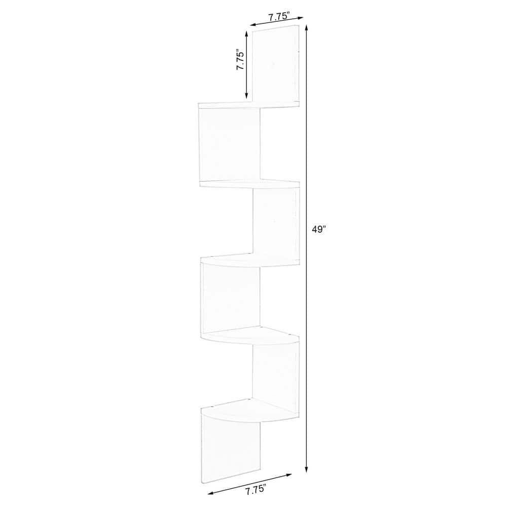 Black Wood 5-Tier Wall Mount Corner Shelf