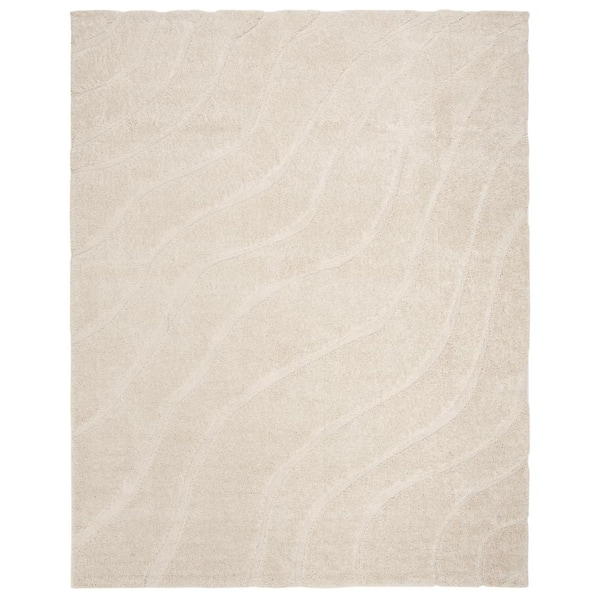 SAFAVIEH Florida Shag Cream 8 ft. x 10 ft. Striped Solid Area Rug