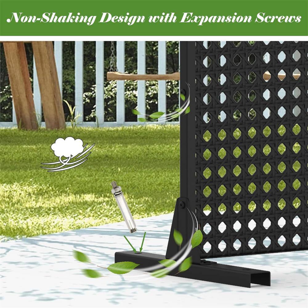 Black Steel Freestanding Outdoor Privacy Screen Panel