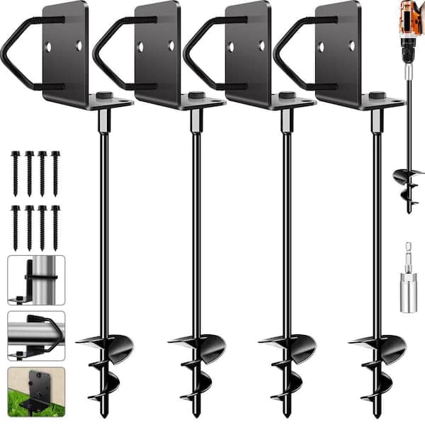 14 in. Metal Trampoline Stakes, Playset Swing Set Anchors Stakes for Fence Carport Garden (4-Pack)