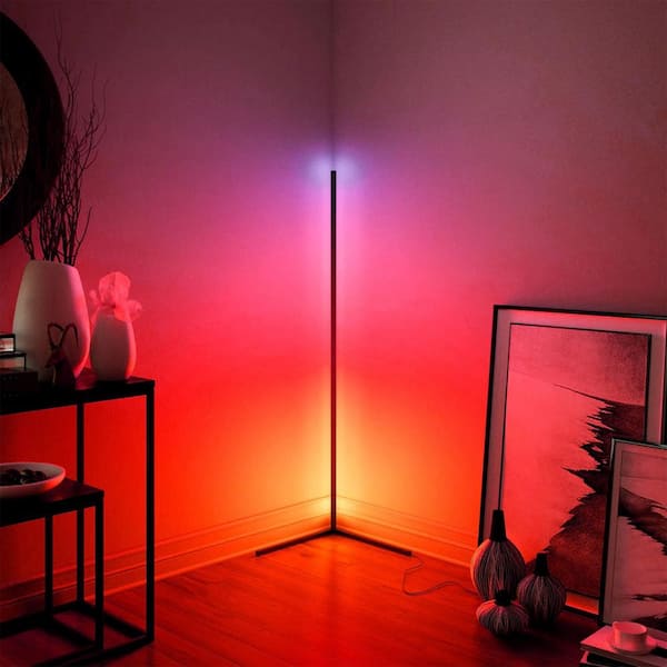 47 in. Modern Black LED Vertical Corner Floor Lamp Colorful Light