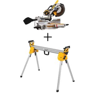 15 Amp Corded 12 in. Double Bevel Sliding Compound Miter Saw w/Blade Wrench, Material Clamp & Compact Miter Saw Stand