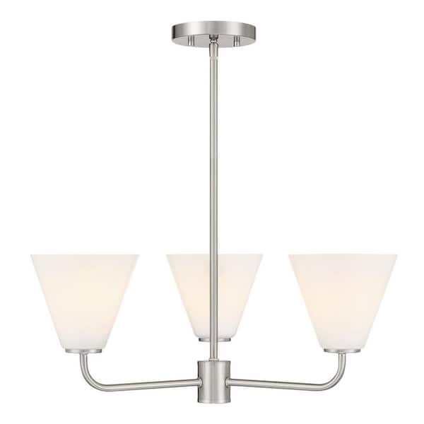 Blair 3-Light Satin Nickel Transitional Chandelier with Strie Glass Shades and Adjustable Arms