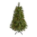 4 ft. Pre-Lit Golden Tip Washington Pine Artificial Christmas Tree with 100 Clear Lights and Pine Cones