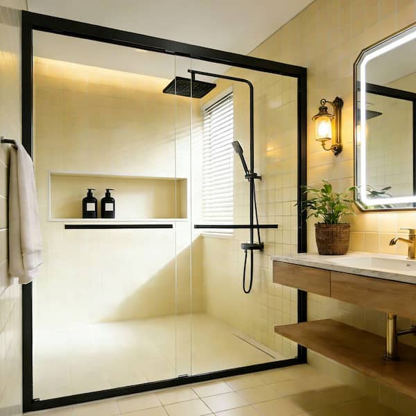 50 in. - 54 in. W x 72 in. H Double Sliding Framed Shower Door with Nano-Coated Easy-Clean Tempered Glass in Matte Black