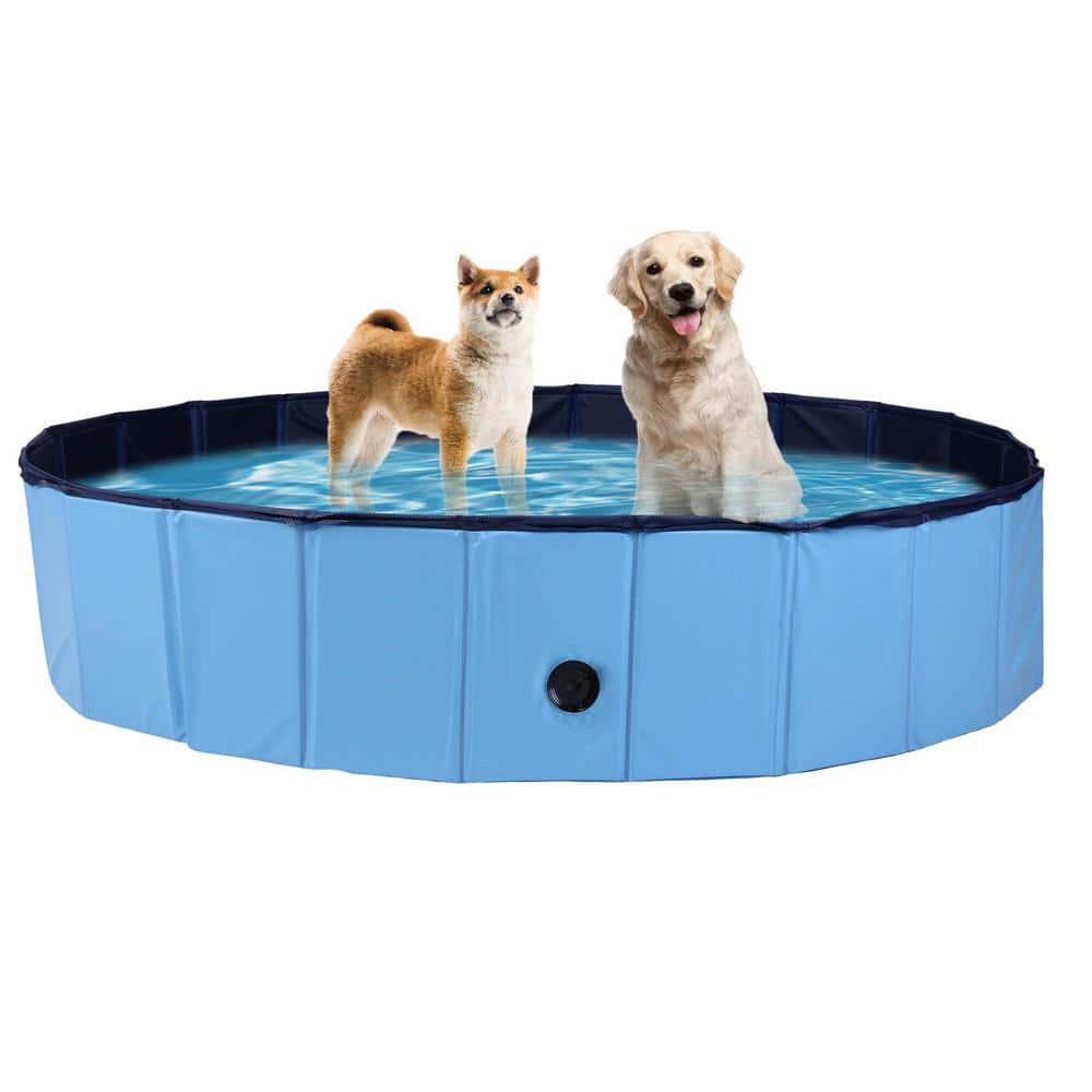 63 in. x 63 in. Round Above Ground Inflatable Pool, Foldable Dog Pet Swimmi
