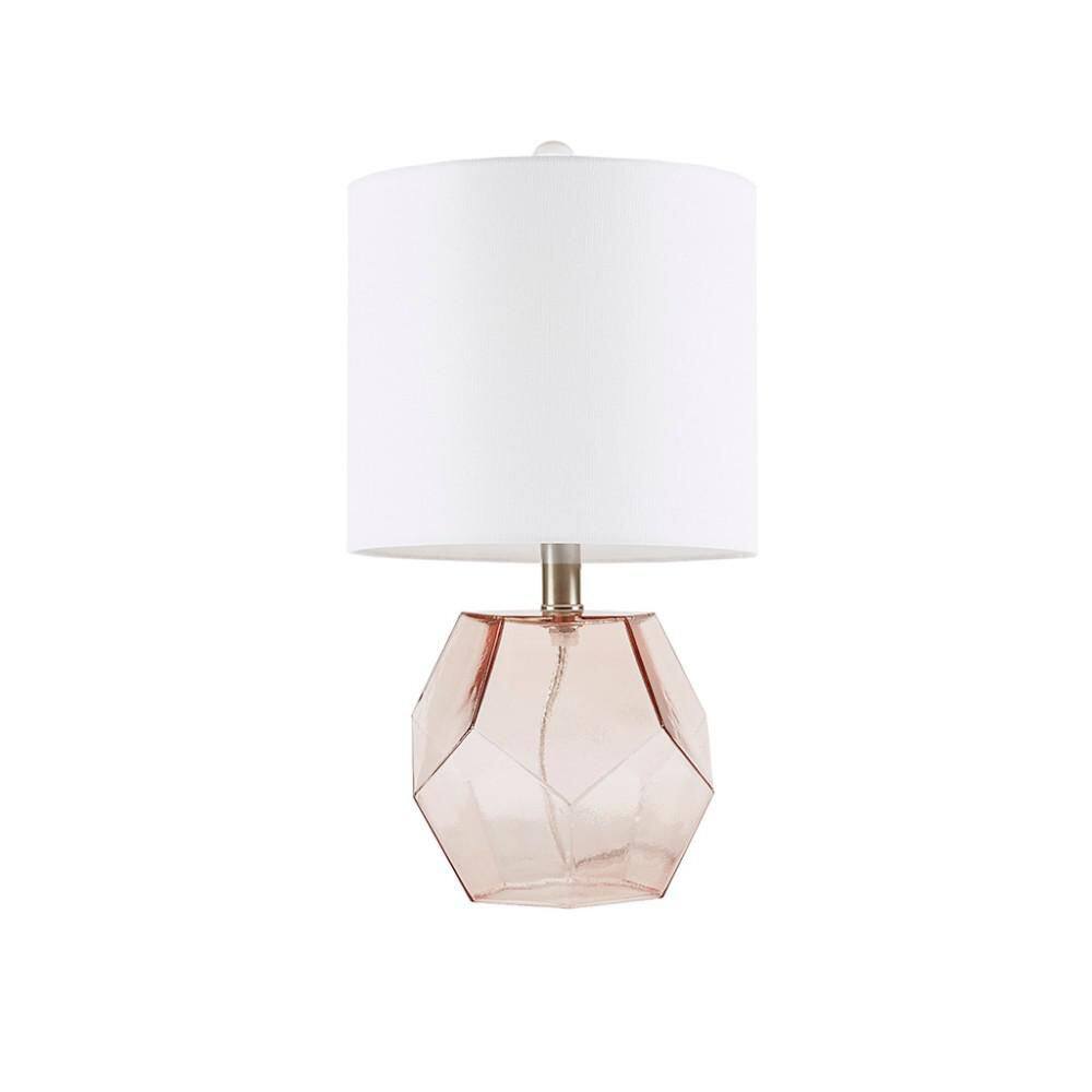 18 in. Pink Bella Geometric Glass Table Lamp with White Fabric Drum Shade for Living Room, Bedroom and Entryway price history on PriceWatchPro