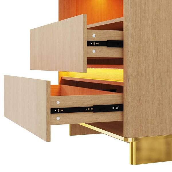 FUFU&GAGA Yellow Wood Grain 2-Drawer 27.6 in. W Bedroom Nightstand