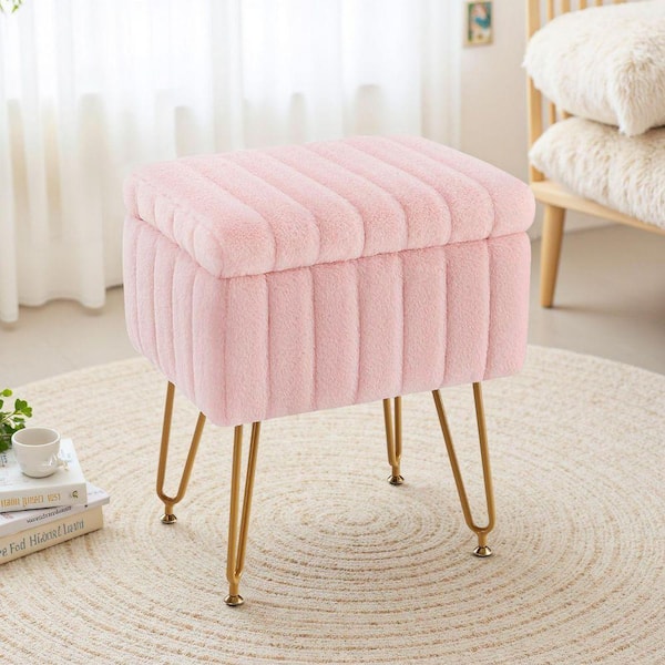 pink fluffy stool for dressing table Velvet Square Ottoman Foot Stool, Exquisite Small End Table, Soft Foot Stool,  Dressing Makeup Chair, Comfortable Seat for Living Room, Bedroom, Entrance,  Pink
