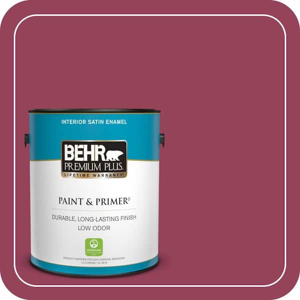 BEHR PREMIUM PLUS 1 gal. #110B-7 Raspberry Pudding Satin Enamel Low Odor Interior Paint & Primer