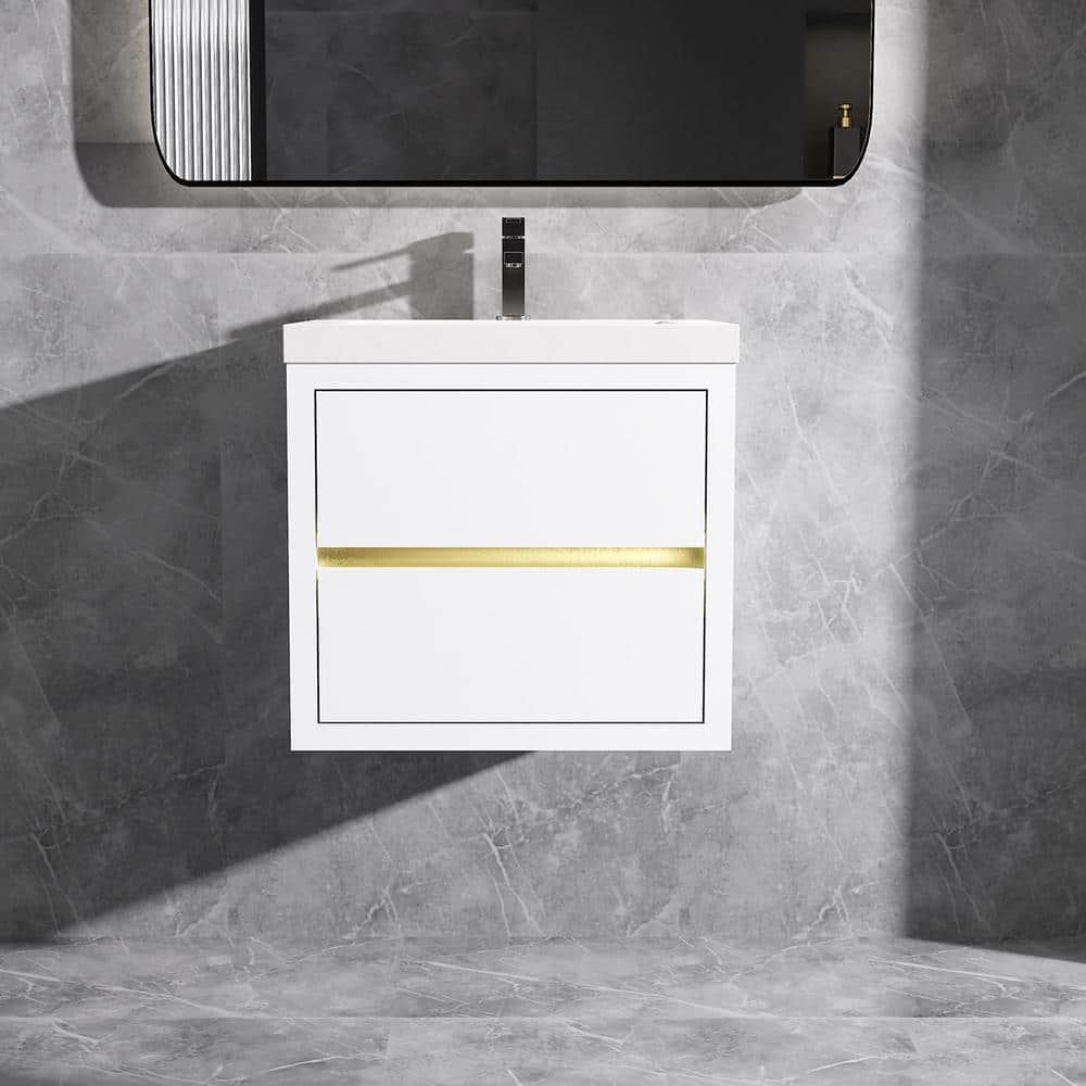 24 in. Wall-Mounted Floating Bath Vanity in White with Single Solid Surface Sink Top in White price history on PriceWatchPro