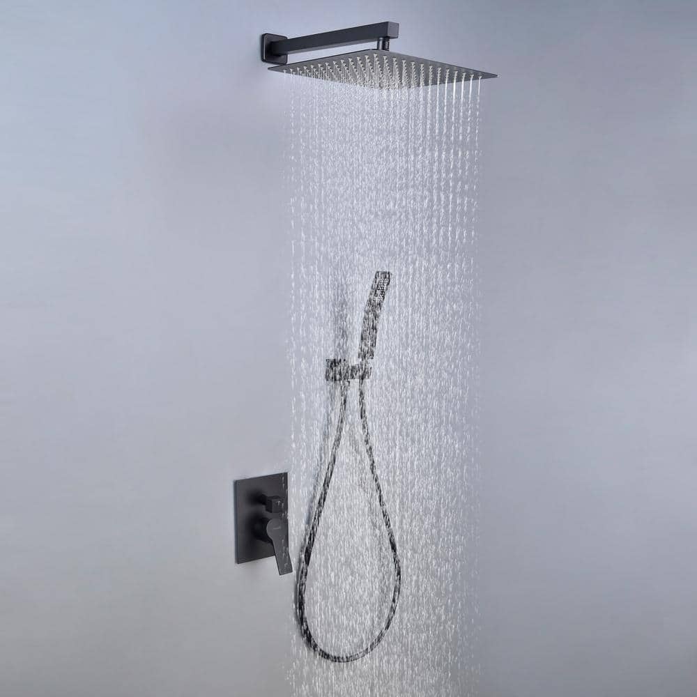 Large Matte Black Stainless Steel Square Wall Mounted Shower System