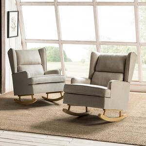 andres Linen Accent Rocking Chair with Solid Wooden Legs (Set of 2)