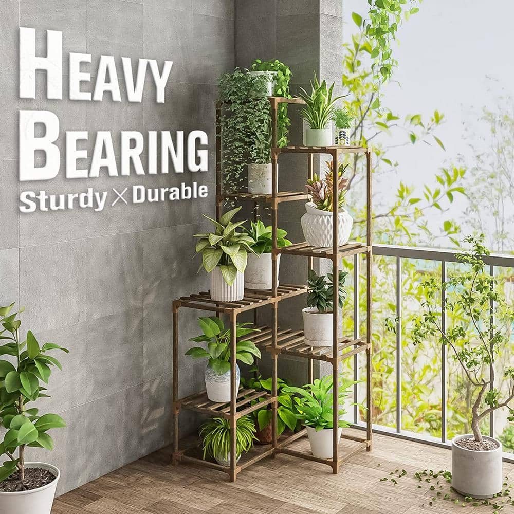 Tall Natural Wood 5-Tier Corner Plant Stand for Indoor and Outdoor Use