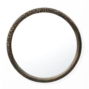 32 in. W x 32 in. H Round Brown Crater Frame Wall Mirror