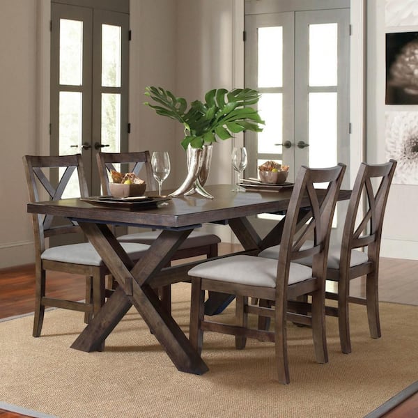 Steve Silver Astoria 5-Piece Brown Top Wood Dining Room Set with 4-Cushioned Chairs