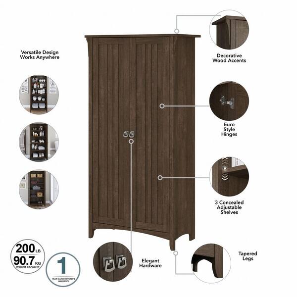 Mobiletto Bush Salinas 46x13x30 Cm Con Ante E Ripiani Regolabili – Finitura Marrone Cenere