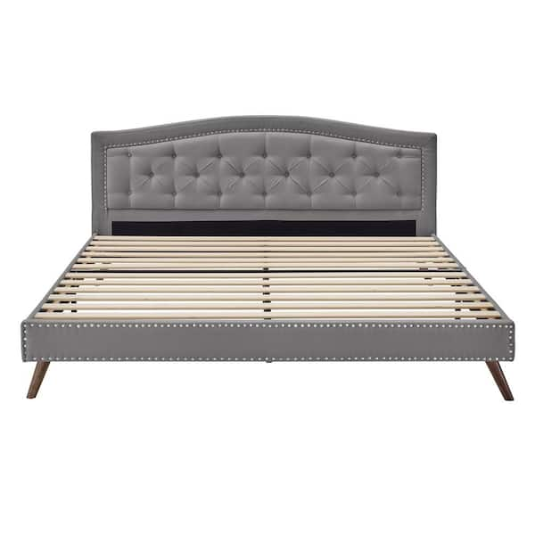 DeCoro Irvin with Wood Slat Support, King, Peyton Slate Diamond Tufted ...