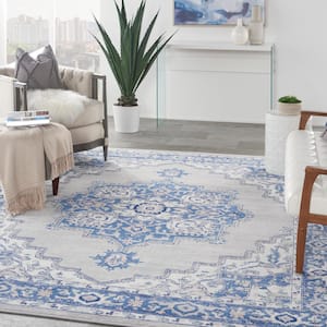Whimsicle Grey Blue 7 ft. x 10 ft. Center Medallion Traditional Area Rug